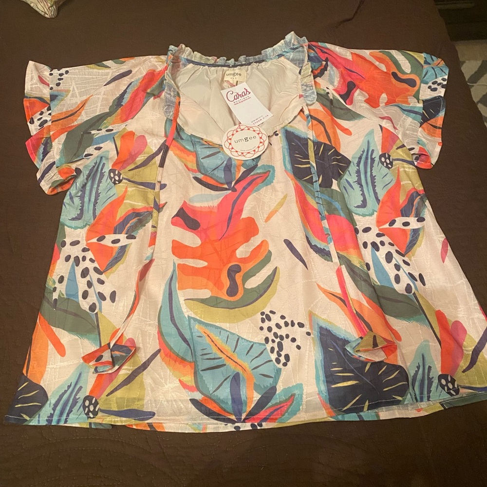 Umgee Multicolor Leaf Print Blouse